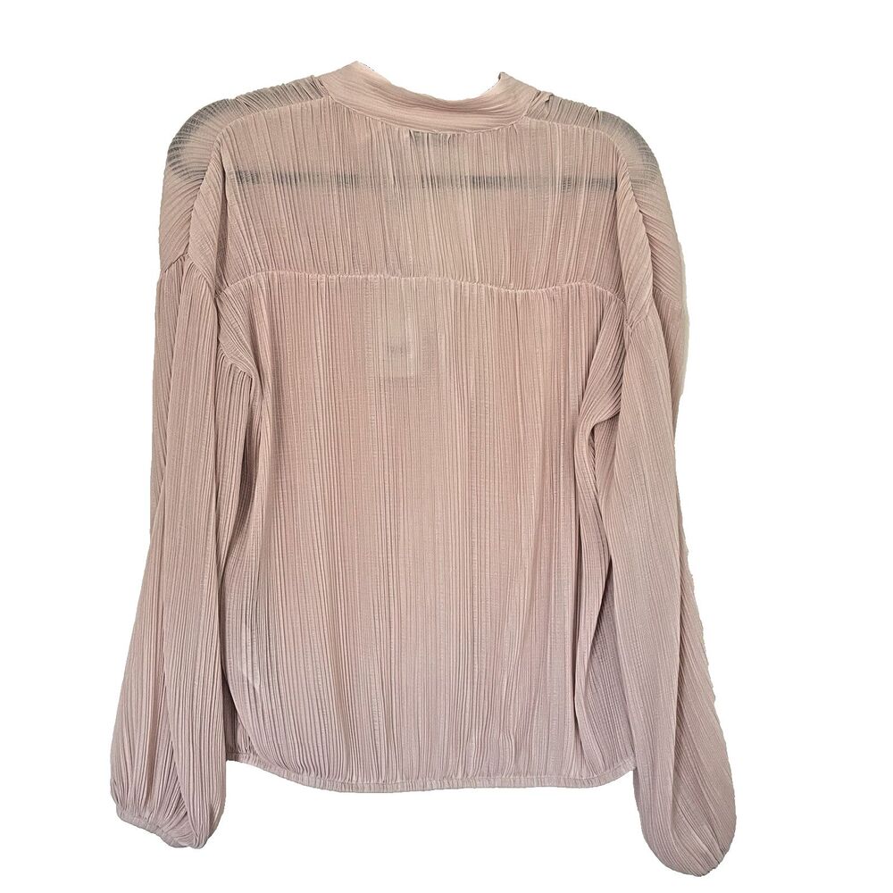 New Mint Velvet Blouse Size S Neutral Pink Crinkle Long Sleeve Elegant Pleated - Picture 3 of 7